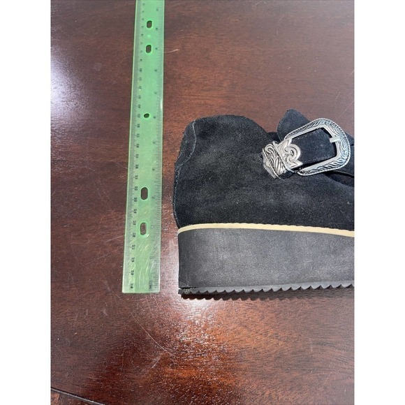Silent D Anthropologie Cowboy Buckle Bootie Black Suede Boots 37 Platform US 6.5 - Picture 14 of 16